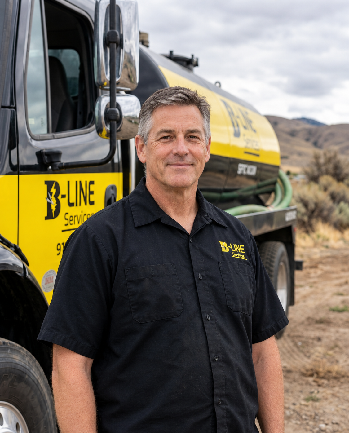 B-Line Services technician with the septic truck in Pocatello, Idaho