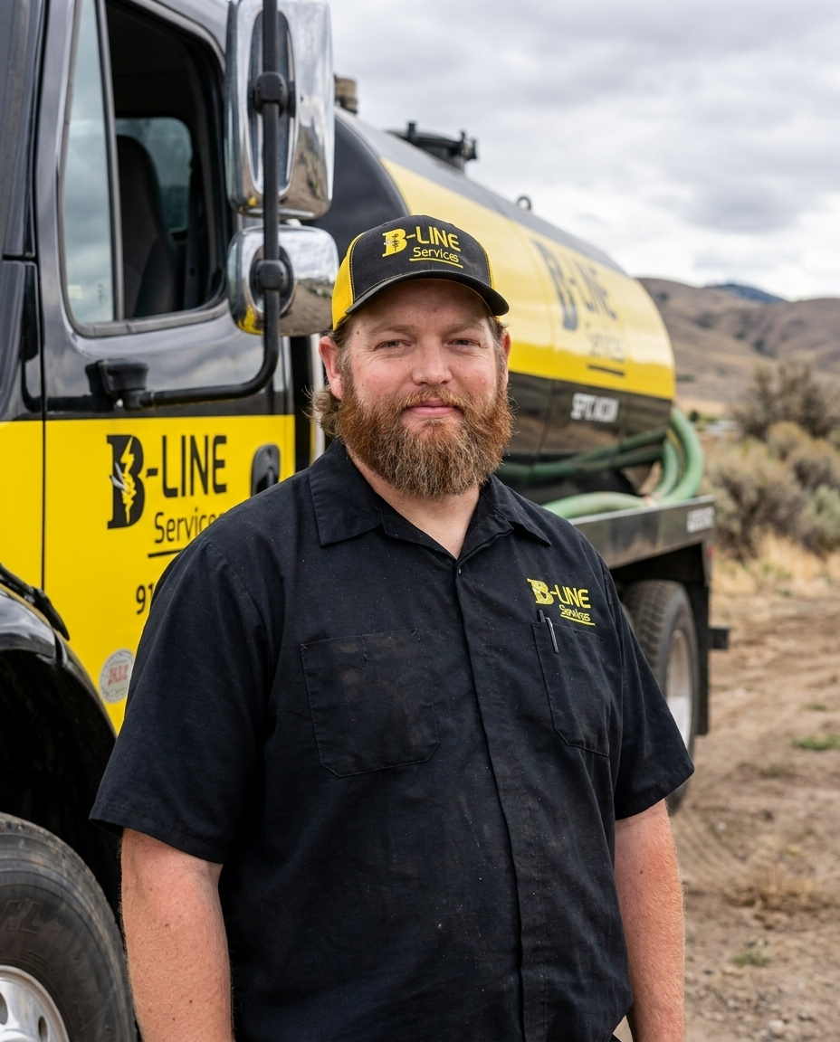 B-Line Services technician with the septic truck in Pocatello, Idaho